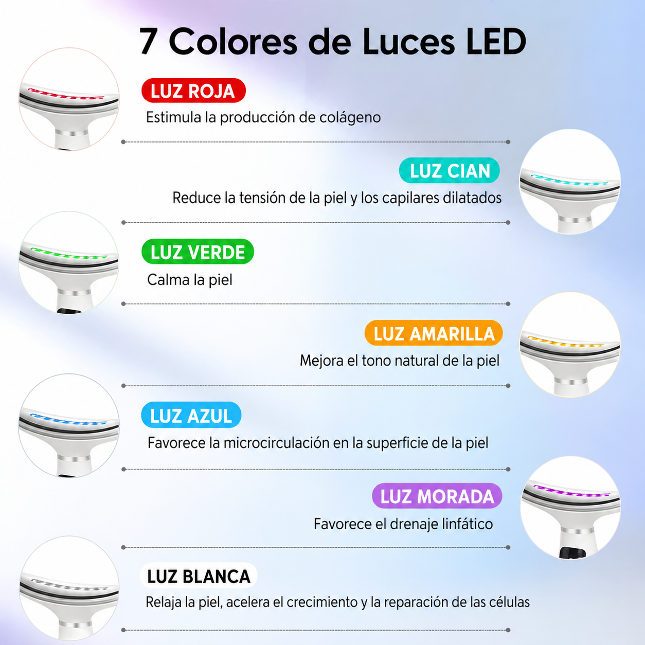 Masajeador Facial LED 7 Colores – Lifting y Rejuvenecimiento Facial